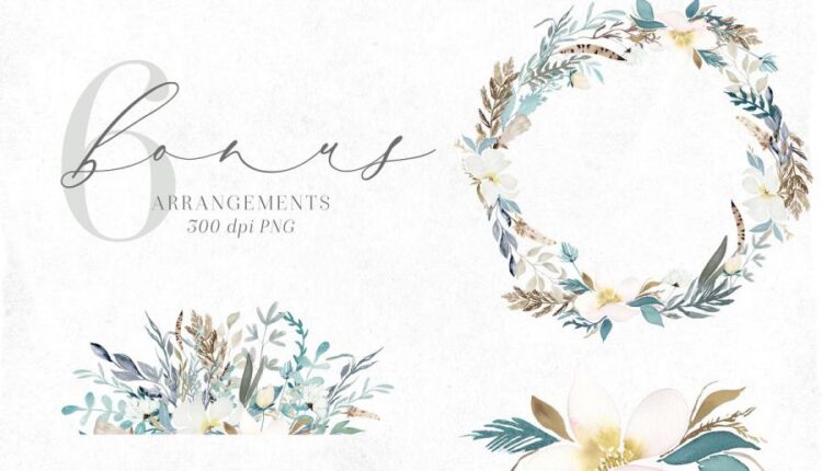 تصاویر PNG گل ها و گیاهان آبرنگی زمستانی   Watercolor Clipart