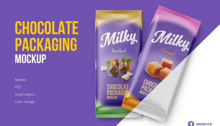 دو موکاپ بسته بندی شکلات تخته ای   Two Chocolate Bar Mockup