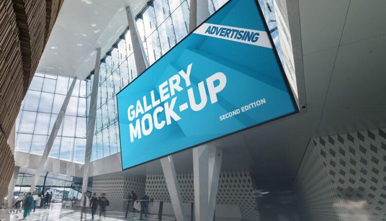 موکاپ بنر تبلیغاتی در زاویه های مختلف   Gallery Poster Mockup v3