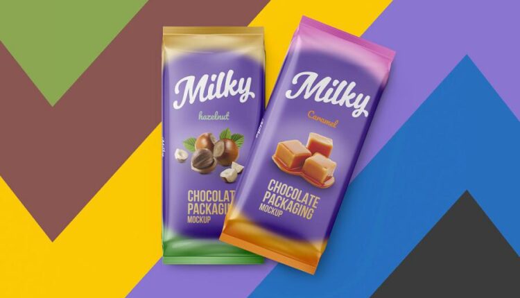دو موکاپ بسته بندی شکلات تخته ای   Two Chocolate Bar Mockup