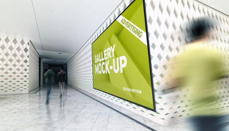 موکاپ بنر تبلیغاتی در زاویه های مختلف   Gallery Poster Mockup v3