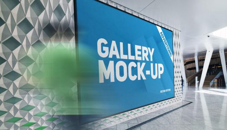 موکاپ بنر تبلیغاتی در زاویه های مختلف   Gallery Poster Mockup v3