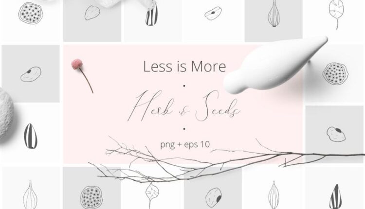 المان خطی گل و گیاهان   Herb & Seeds Vector