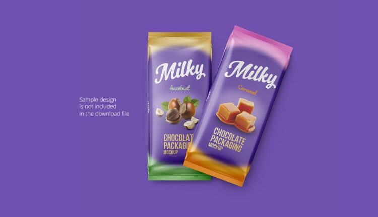 دو موکاپ بسته بندی شکلات تخته ای   Two Chocolate Bar Mockup