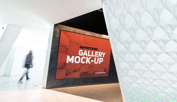 موکاپ بنر تبلیغاتی در زاویه های مختلف   Gallery Poster Mockup v3