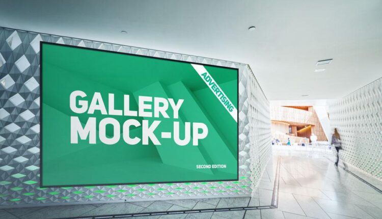 موکاپ بنر تبلیغاتی در زاویه های مختلف   Gallery Poster Mockup v3