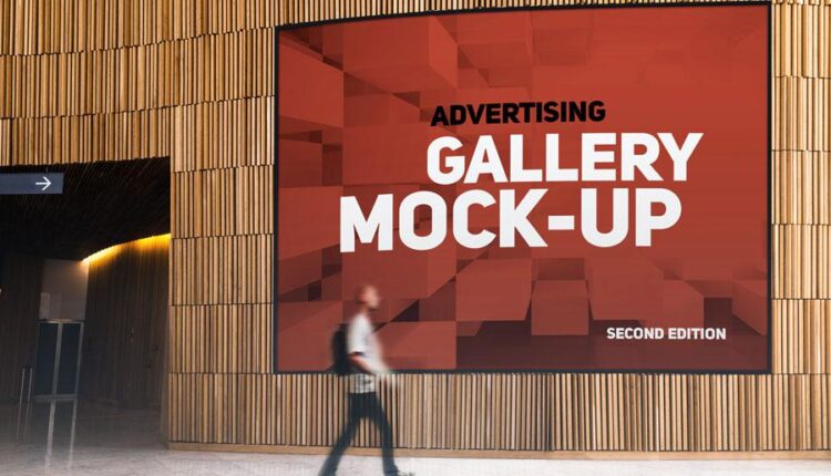 موکاپ بنر تبلیغاتی در زاویه های مختلف   Gallery Poster Mockup v3