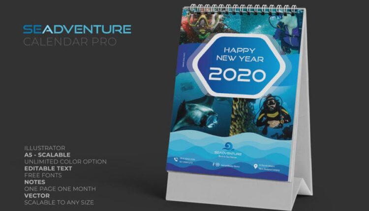 فایل لایه باز تقویم دریایی 2020   2020 Sea Calendar