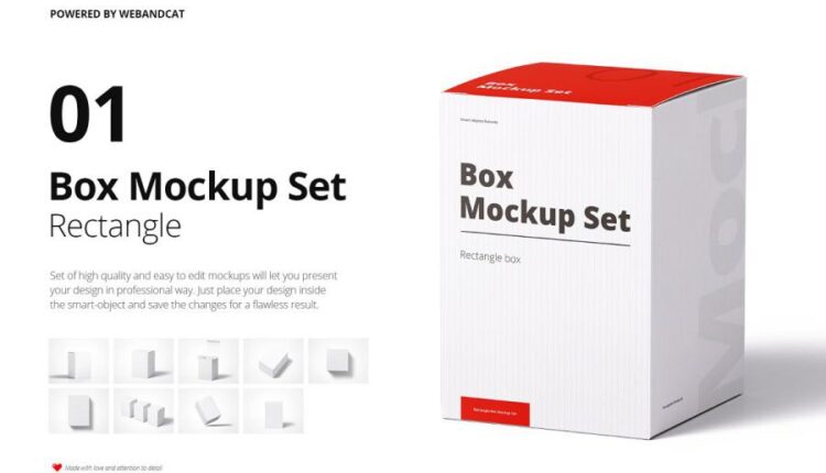 موکاپ جعبه مقوایی مکعب مستطیل   Box Mockup Rectangle