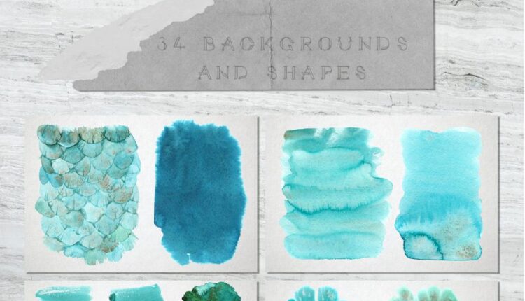 مجموعه بافت ها و نقوش طاووس آبی   Peacock Blue Watercolor