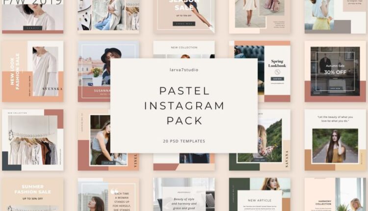 طرح لایه باز آماده پاستلی اینستاگرام   Pastel Instagram Pack