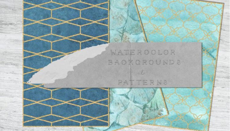 مجموعه بافت ها و نقوش طاووس آبی   Peacock Blue Watercolor