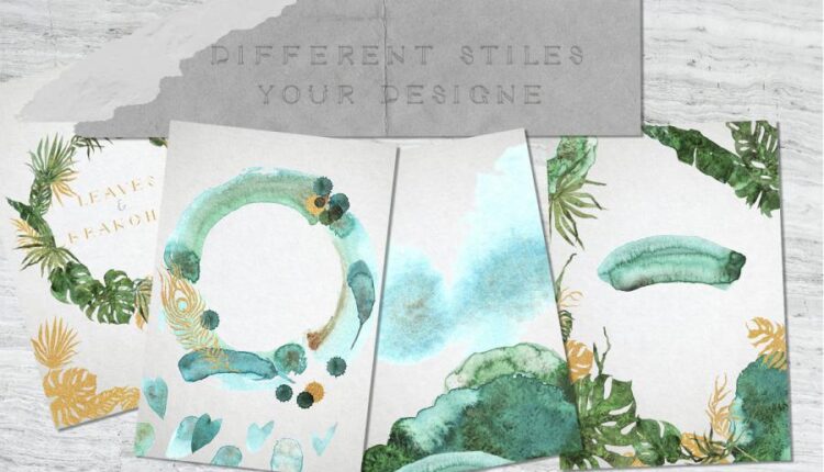 مجموعه بافت ها و نقوش طاووس آبی   Peacock Blue Watercolor