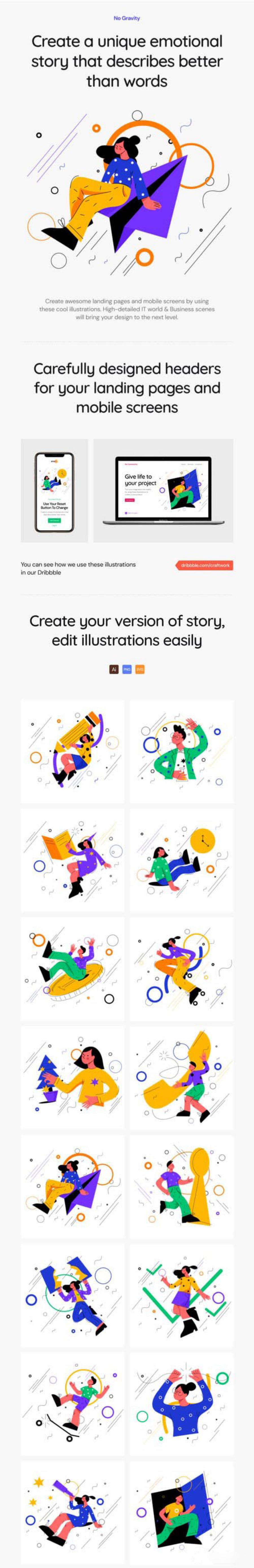 تصویرسازی های کارکتر خلاقانه وکتوری No Gravity Illustrations