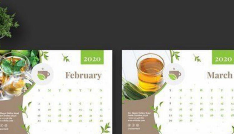 فایل لایه باز طرح تقویم با موضوع دمنوش های گیاهی   2020 Calendar
