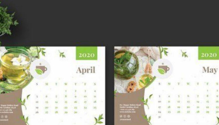 فایل لایه باز طرح تقویم با موضوع دمنوش های گیاهی   2020 Calendar
