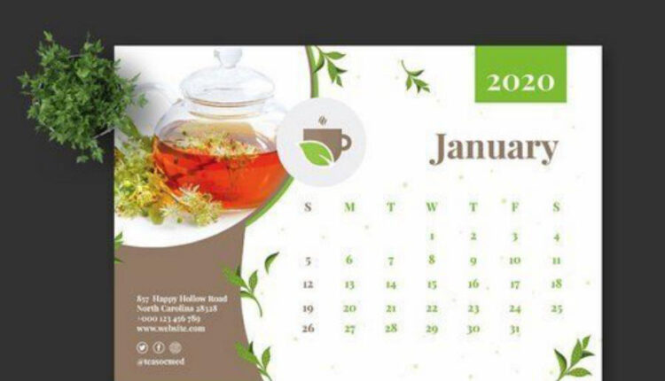 فایل لایه باز طرح تقویم با موضوع دمنوش های گیاهی   2020 Calendar