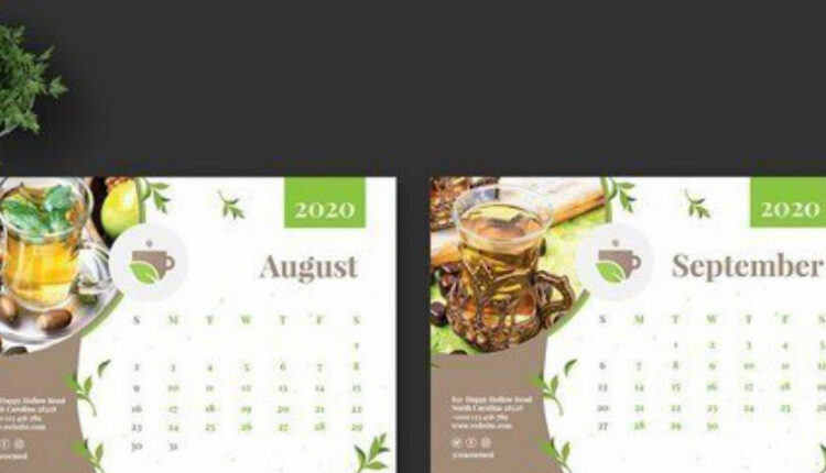 فایل لایه باز طرح تقویم با موضوع دمنوش های گیاهی   2020 Calendar