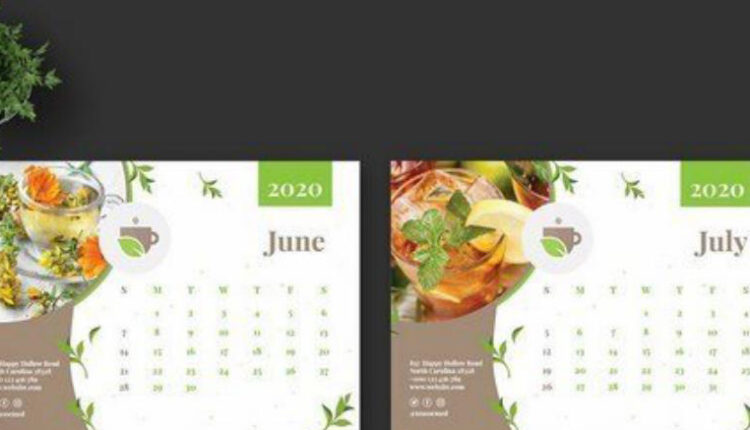 فایل لایه باز طرح تقویم با موضوع دمنوش های گیاهی   2020 Calendar