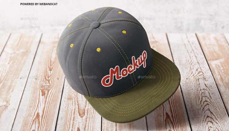 موکاپ کلاه کپ از زاویه بالا   Snapback Cap Mockup