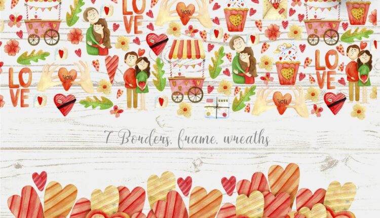 عکس PNG آبرنگی روز ولنتاین   Valentines Day Watercolor