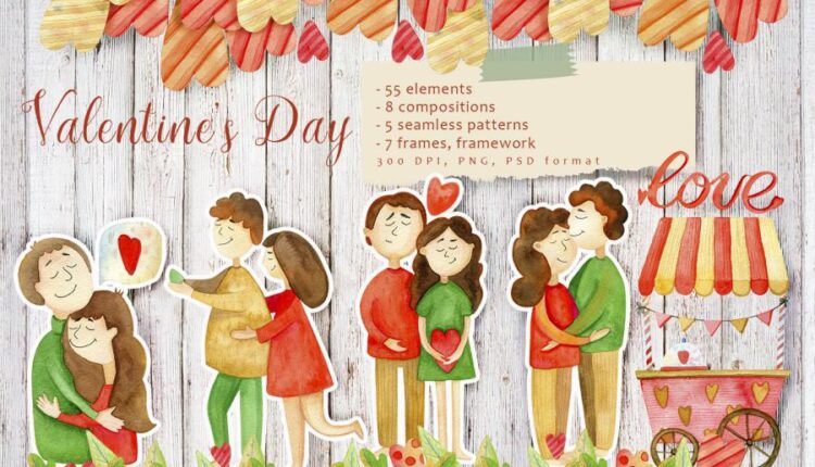 عکس PNG آبرنگی روز ولنتاین   Valentines Day Watercolor