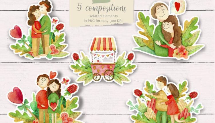 عکس PNG آبرنگی روز ولنتاین   Valentines Day Watercolor