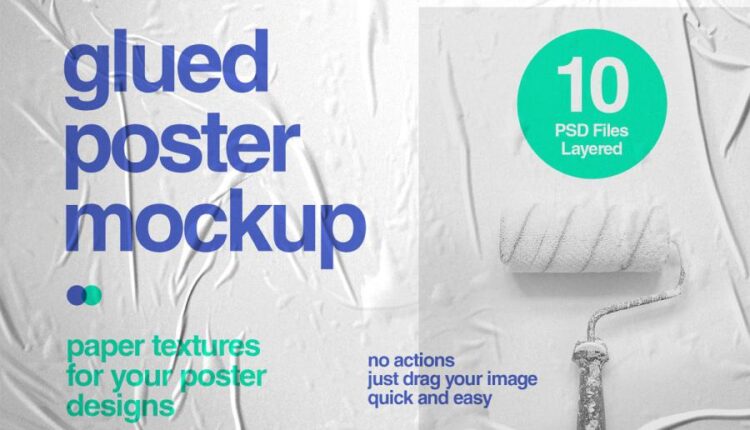 10 موکاپ پوستر چسبیده به دیوار   Glued Poster Mockup
