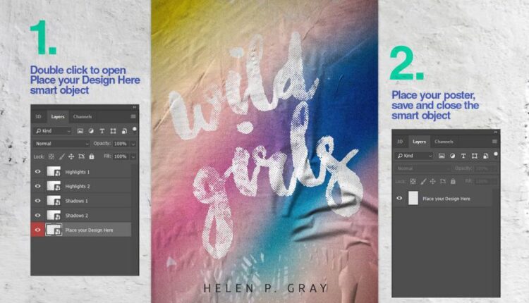 10 موکاپ پوستر چسبیده به دیوار   Glued Poster Mockup