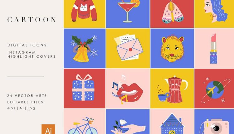 24 آیکون هایلایت استوری اینستاگرام    Cartoon Highlight Icon