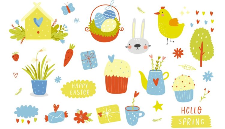 وکتور تصویرسازی شده خرگوش   Happy Vector Set With Bunny