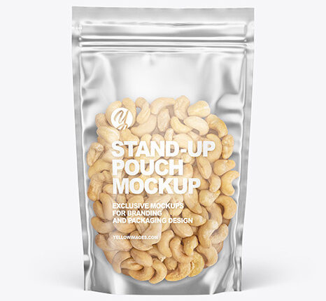 موکاپ بسته بندی بادام زمینی –  Frosted Pouch Mockup