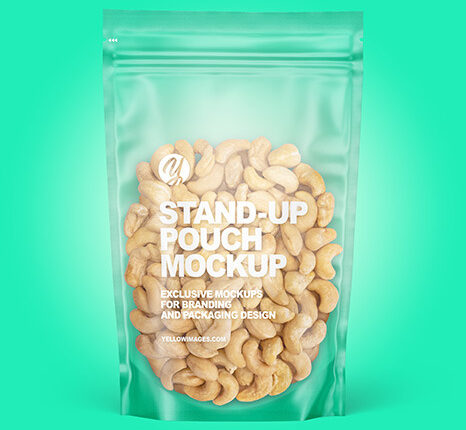 موکاپ بسته بندی بادام زمینی –  Frosted Pouch Mockup