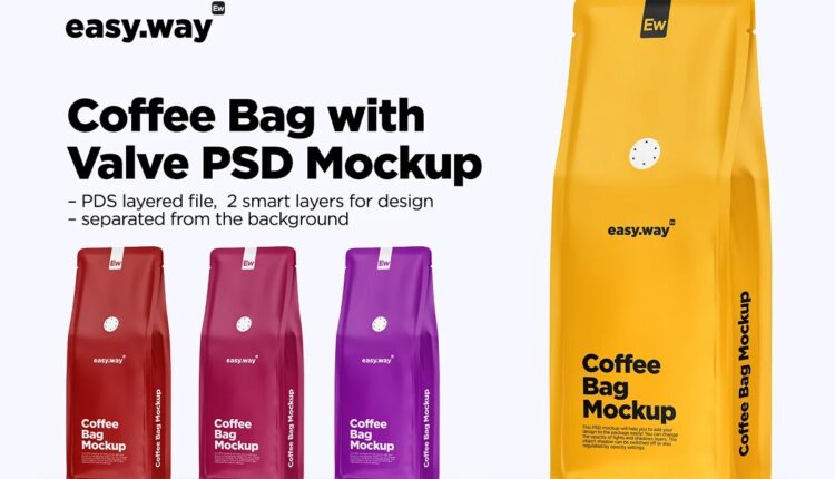 موکاپ بسته بندی سوپاپدار قهوه – Coffee Bag With Valve Mockup