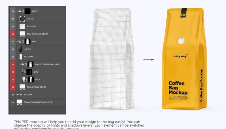موکاپ بسته بندی سوپاپدار قهوه – Coffee Bag With Valve Mockup