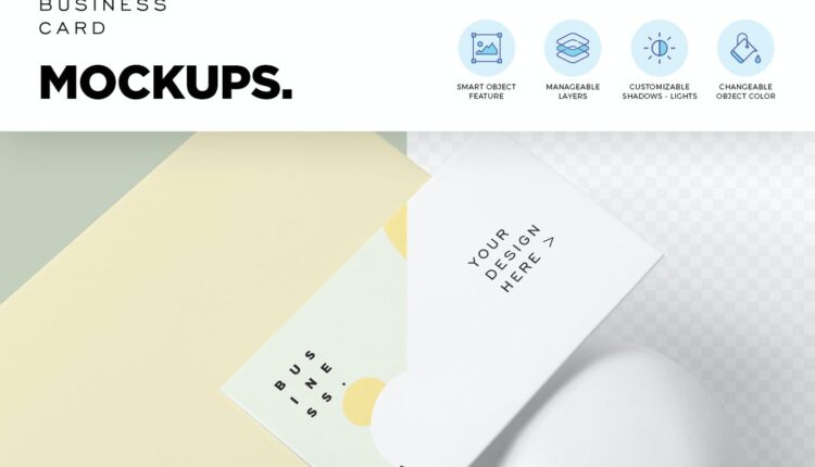 موکاپ کارت ویزیت در فضای سه بعدی   Business Card Mockups