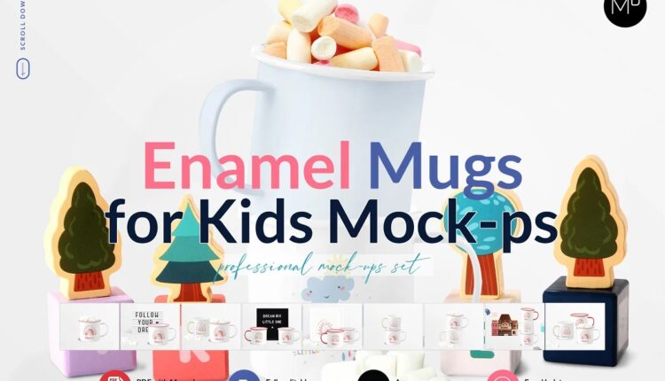موکاپ ماگ سرامیکی – Enamel Mugs for Kids Mockups