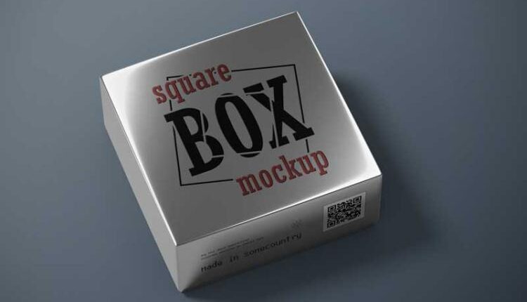 موکاپ جعبه متالایز نقره ای – Square Box Mockup Set