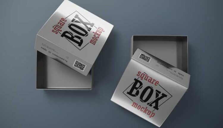 موکاپ جعبه متالایز نقره ای – Square Box Mockup Set