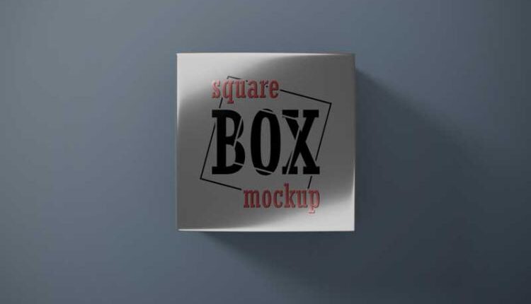 موکاپ جعبه متالایز نقره ای – Square Box Mockup Set
