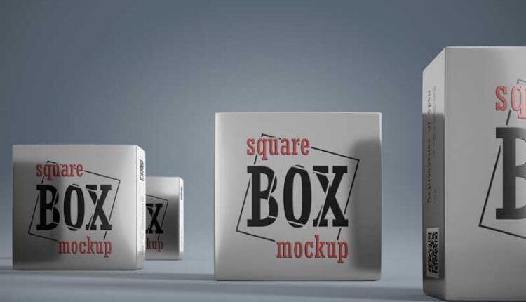 موکاپ جعبه متالایز نقره ای – Square Box Mockup Set