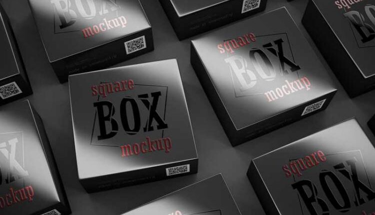 موکاپ جعبه متالایز نقره ای – Square Box Mockup Set