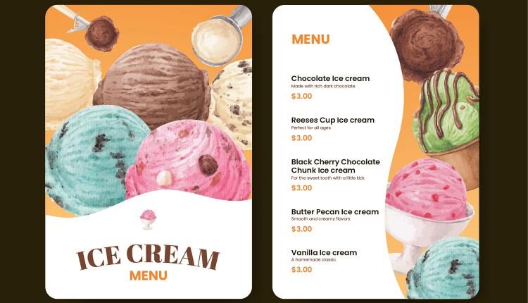 فایل آماده منو بستنی و آبمیوه فروشی – Menu Template Ice Cream