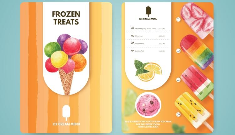 فایل آماده منو بستنی و آبمیوه فروشی – Menu Template Ice Cream