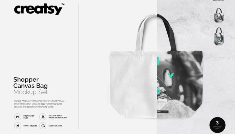 موکاپ کیسه پارچه ای خرید – Shopper Canvas Bag Mockup Set