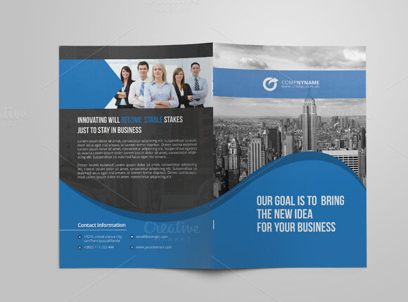 طرح آماده بروشور شرکتی در رنگ آبی –    Bi Fold Brochure Template